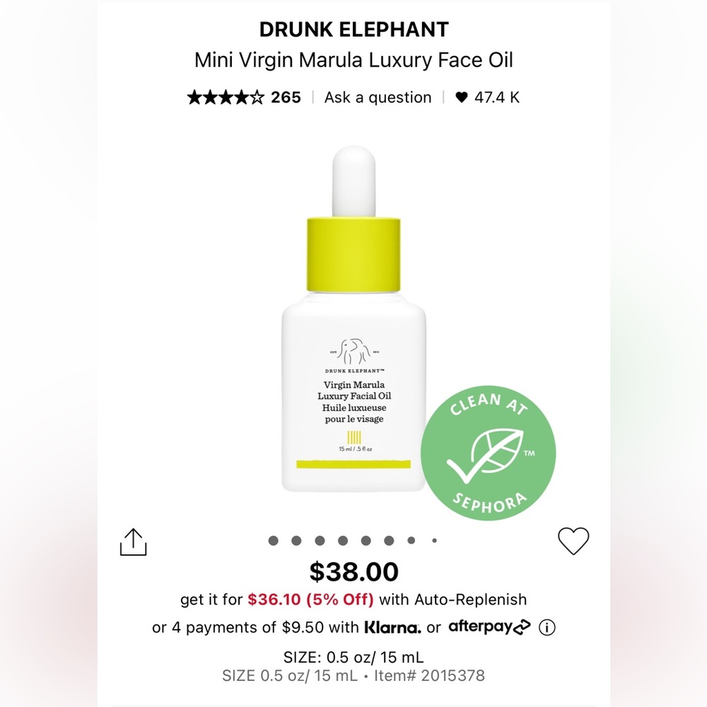 Drunk elephant virgin marula luxury facial oil sample